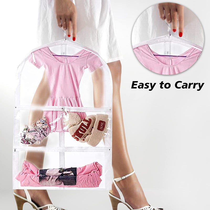 CEMGYIUK 3 Packs Clear Kids Dance Costume Garment Bags,Garment Bag 35 Inch for Dance Competitions,Foldable Travel Storage Cover Bag with 3 Zipper Pockets - Image 3